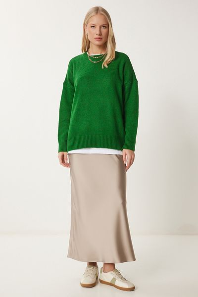 Happiness İstanbul Green Oversize Knitwear Women's Sweater - Vibrant Pn00054