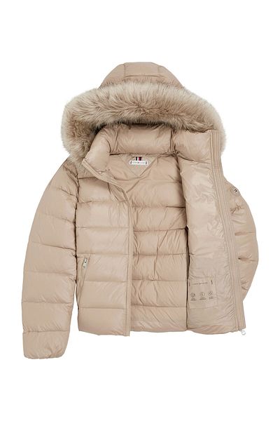 Tommy Hilfiger Béžový dámský péřový kabát Tyra - lesk