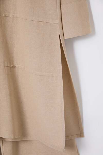 Trendyol Modest Mink Linen Look Button Woven Bottom-Top Suit Tctss25Us00003