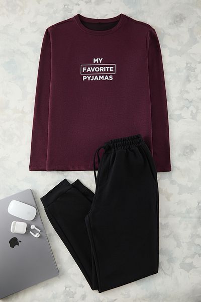 Trendyol Collection Tmavě vínová sada pleteného pyžama Regular Fit Tmnaw22Pt0759