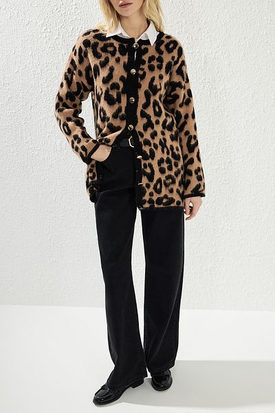 Edit by Trendyol Πλεκτά Ζακέτα με σχέδιο Camel Leopard - TEDAW25TH00007