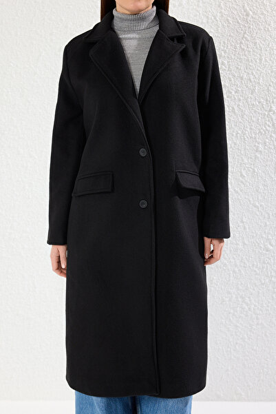 Trendyol Curve Чорне двобортне пальто на підкладці TBBAW25DD00015