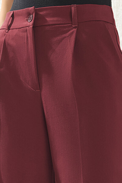 Trendyol Collection Burgundy Wide Leg Pleated Woven Trousers - Twoaw25Pl00113