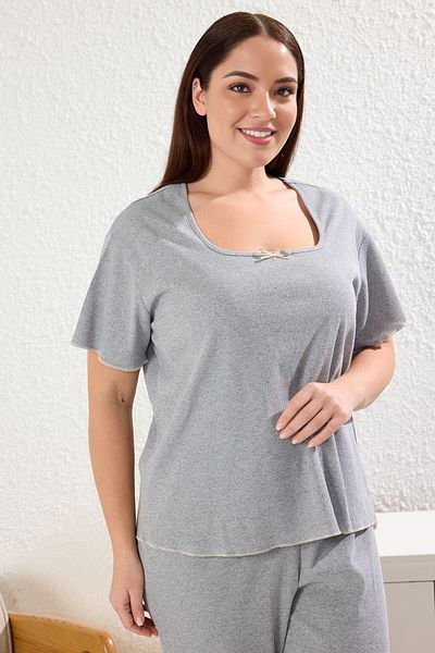 Trendyol Curve Gray Knitted Pajama Set - Square Collar, Camisole TBBAW25AI00048