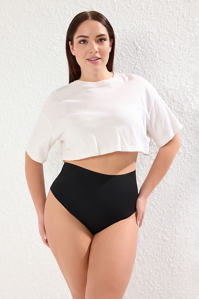 Trendyol Curve Black-Skin 2er-Pack Erholungs-/Korsett-Effekt, hohe Taille, rutschfest, Plus-Size-Höschen TBBAW25CM00001