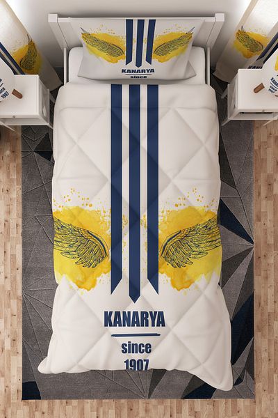 Talia Home Yellow Navy Blue Canary Patterned Single Children's Quilt Sleeping Set