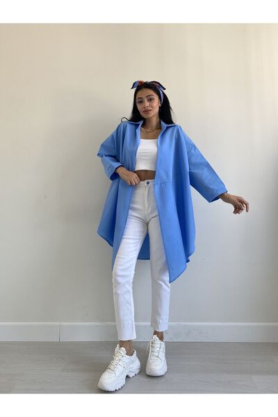 KÜÇÜĞÜM BUTİK Cămașă lejeră din popelin cu guler albastru