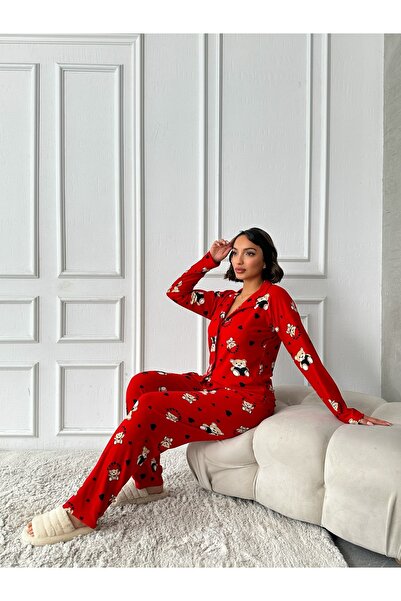 prova Suede Buttoned Teddy Bear Pajama Set Misspt56608