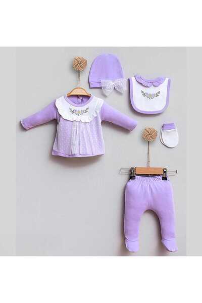 minicayzen Tulle Flower Embroidered 100% Cotton Newborn 5-Piece Hospital Outf...