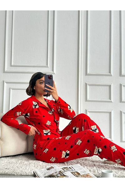 prova Suede Buttoned Teddy Bear Pajama Set Misspt56608
