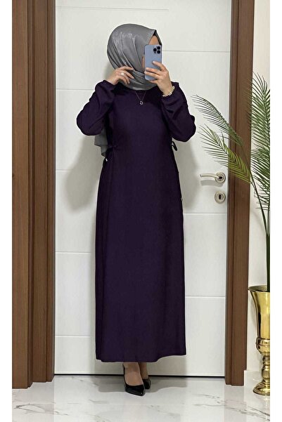 modasura 6161 K 60 Mürdüm Kusgozu Detay Yandan Bağcıklı Elbıse