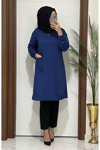 modasura 3630 K40 Blue Color Pocket Detail Tunic Large Size New Season