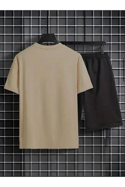 NO 601 Ανδρικό μπλουζάκι σε μπεζ New Moment με στάμπα Oversize Relaxed Fit