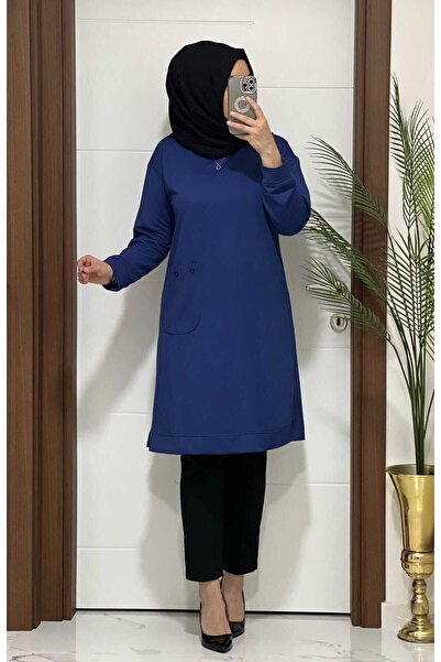 modasura 3630 K40 Blue Color Pocket Detail Tunic Large Size New Season