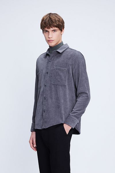 Hatemoğlu Γκρι σακάκι Comfort Fit Μακρυμάνικο Κοτλέ πουκάμισο