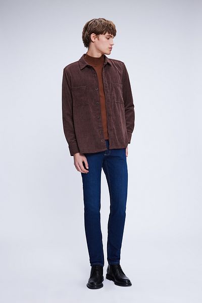 Hatemoğlu Καφέ σακάκι Comfort Fit Μακρυμάνικο Κοτλέ πουκάμισο