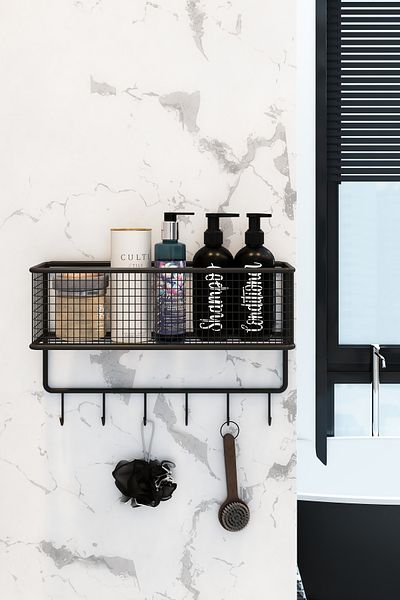boz concept home Καλάθι μπάνιου με μεταλλικό γάντζο Οργανωτής μπάνιου Ράφι ντους Σχάρα σαμπουάν Γωνία μπάνιου