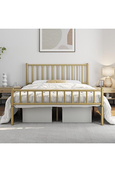 HFT HOME Metal Karyola, Çınar Metal Karyola Siyah Beyaz Gold renk seçenekli, Çift Kişilik