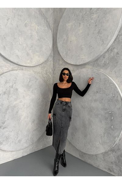 Zeo Basic FUSTA DENIM SPĂLATĂ CU BUMBAC DE MARFĂ