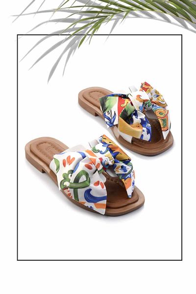 Bambi White Beige Genuine Leather Women's Slippers K 04376050003