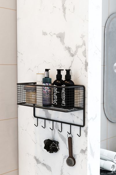 boz concept home Καλάθι μπάνιου με μεταλλικό γάντζο Οργανωτής μπάνιου Ράφι ντους Σχάρα σαμπουάν Γωνία μπάνιου
