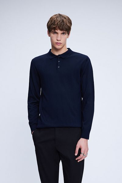 Hatemoğlu Navy Blue Regular Fit Plain Polo Collar Wool Knitwear Sweater