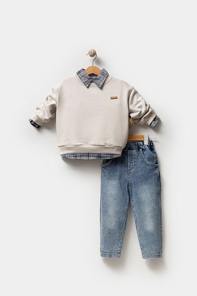 Jikko Baby Shirt Sweatshirt and Jeans Pants for Baby Boy - 3-Piece Set 9064