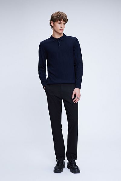 Hatemoğlu Navy Blue Regular Fit Plain Polo Collar Wool Knitwear Sweater