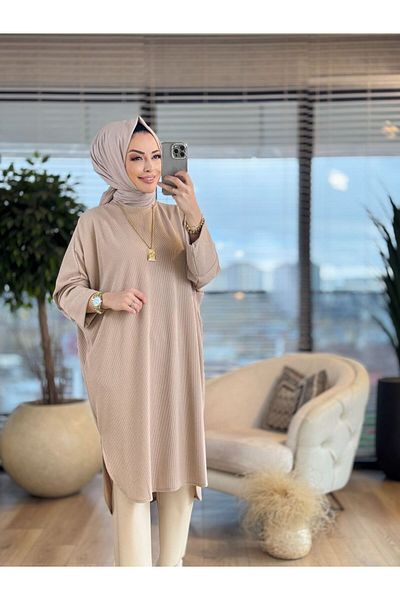 ALANURMODA Ribbed Bat Sleeve Tunic