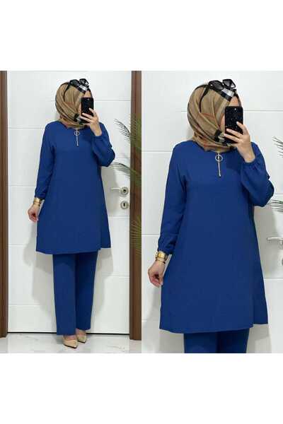 modasura 1035 K70 İNDİGO  FERMUARLI tunik pantolon aerobin kumaş  ikili takım...