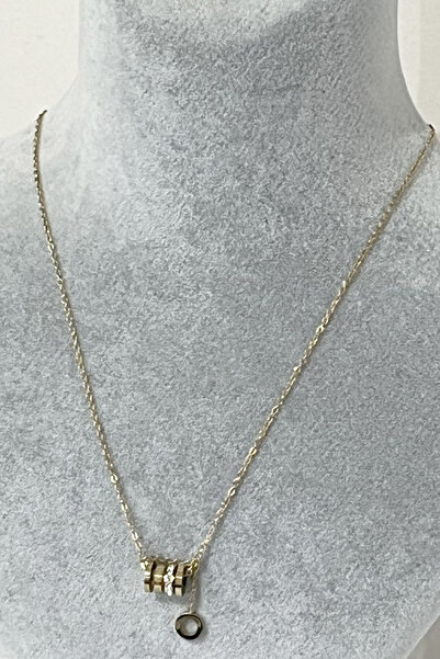 Fubena Taşlı Silindirli Zincir 316l Çelik Kolye