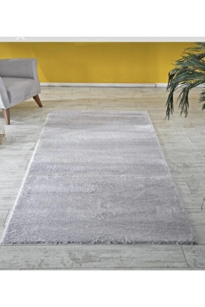 AKSU Peluş Halı Yolluk Post Halı Kaymaz Taban Yıkanabilir Gri