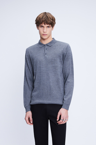 Hatemoğlu Gray Regular Fit Plain Polo Neck Wool Knitwear Sweater