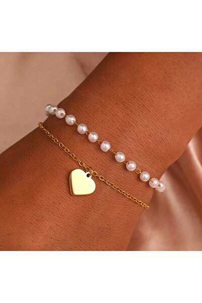 Shiklik MODA سوار على شكل قلب مع اللؤلؤ لتكملة أناقتك