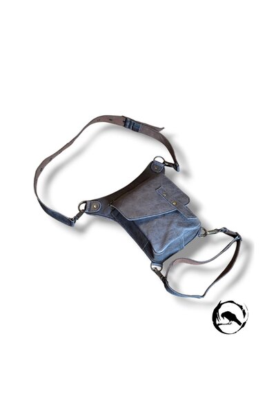 Crow'sRoom El Yapımı Fonksiyonel Deri Bel Ve Bacak Çantası (Kapaklı Model Gri...