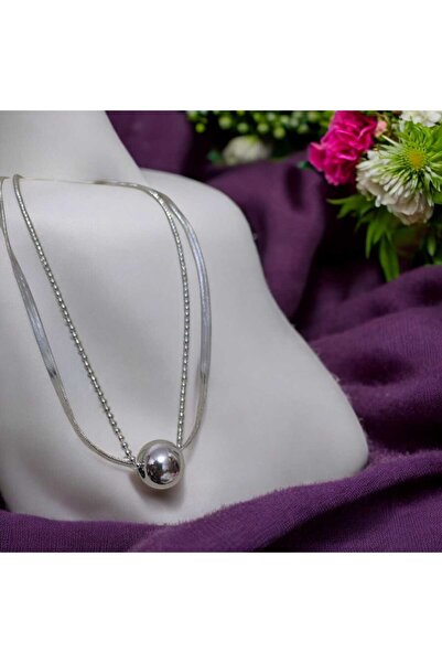 feyza collection Double Chain Ball Italian Model Steel Necklace