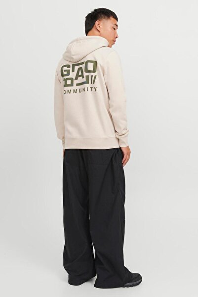 Jack & Jones JACK&JONES 12242225 Φούτερ με κουκούλα με γράμματα και 2 κλωστές σαρδόνικο χρώμα