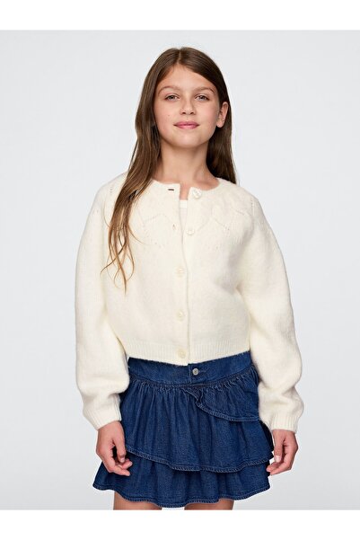 GAP Kız Çocuk Kırık Beyaz Desenli Crop Hırka