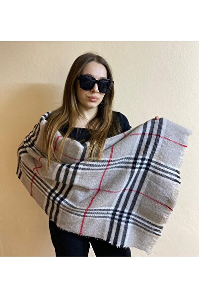 sema aksesuar Δώρο Πρωτοχρονιάς - Βιζόν καρό, Μαύρο κόκκινο ριγέ, φαρδιά φούντα σάλι ώμου