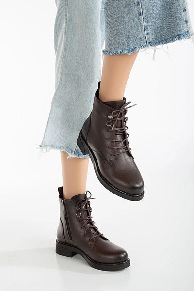 BEYAZ (OC SHOES) Γυναικείες μπότες με αντιολισθητική σόλα Thermo με κορδόνια & φερμουάρ Καφέ