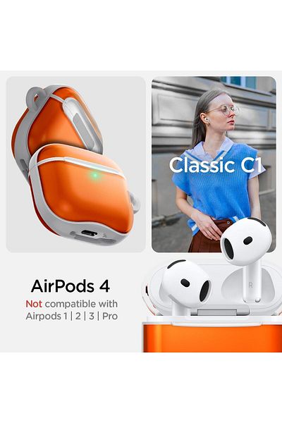 Spigen Ultra Hybrid designed for AirPods 4 case cover (2024) with carabiner - Classic C1 Tangerine