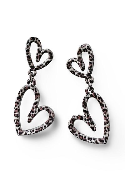 MAZEN Leopard Print Double Heart Design Dangle Earrings (6 cm)