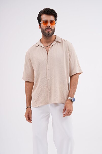 ASG TEKSTİL Men's Oversized Linen Look Shirt (Asg Textile)