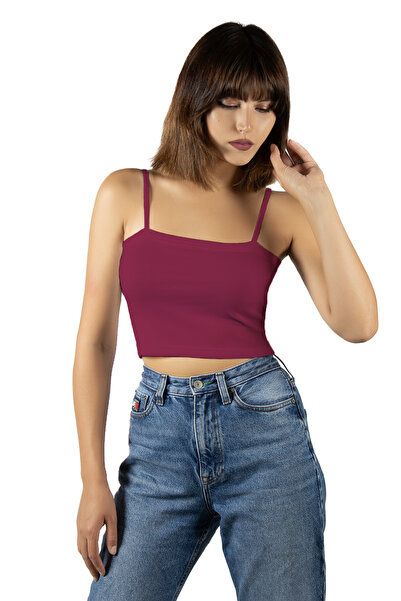 BUCADO Tricou crop top cu bretele fuchsia