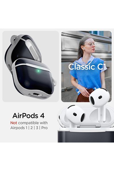 Spigen Ultra Hybrid designed for AirPods 4 case cover (2024) with carabiner - Classic C1 Graphite
