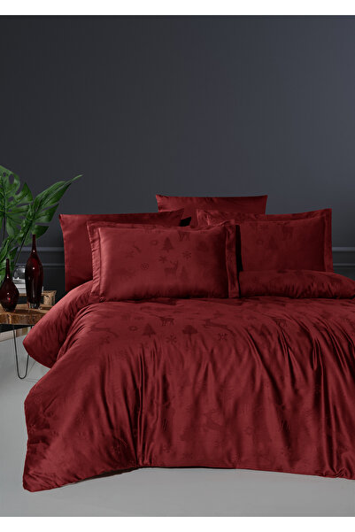First Choice Firstchoice Midas Dark Red - Jakarlı Saten Çift Kişilik Nevresim...