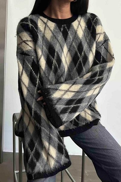 Cistern İstanbul Pulover de damă din tricotaje cu model Argyle