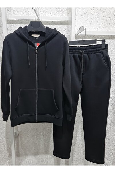 LAND MODA طقم بدلة رياضية شتوية بسحاب 3 خيوط - قطن أساسي سميك