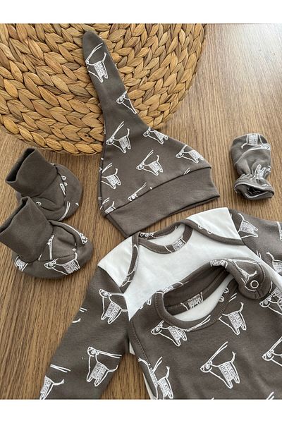 Calico Deer Printed Organic Newborn Baby Set (6 Pieces)