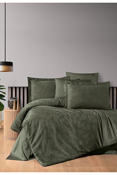 First Choice Firstchoice Nichol Dark Green - Jakarlı Saten Çift Kişilik Nevre...
